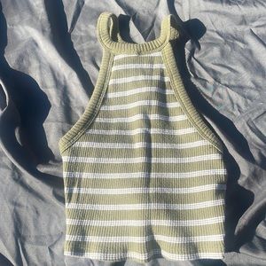 Crop top tank green and white never worn XS